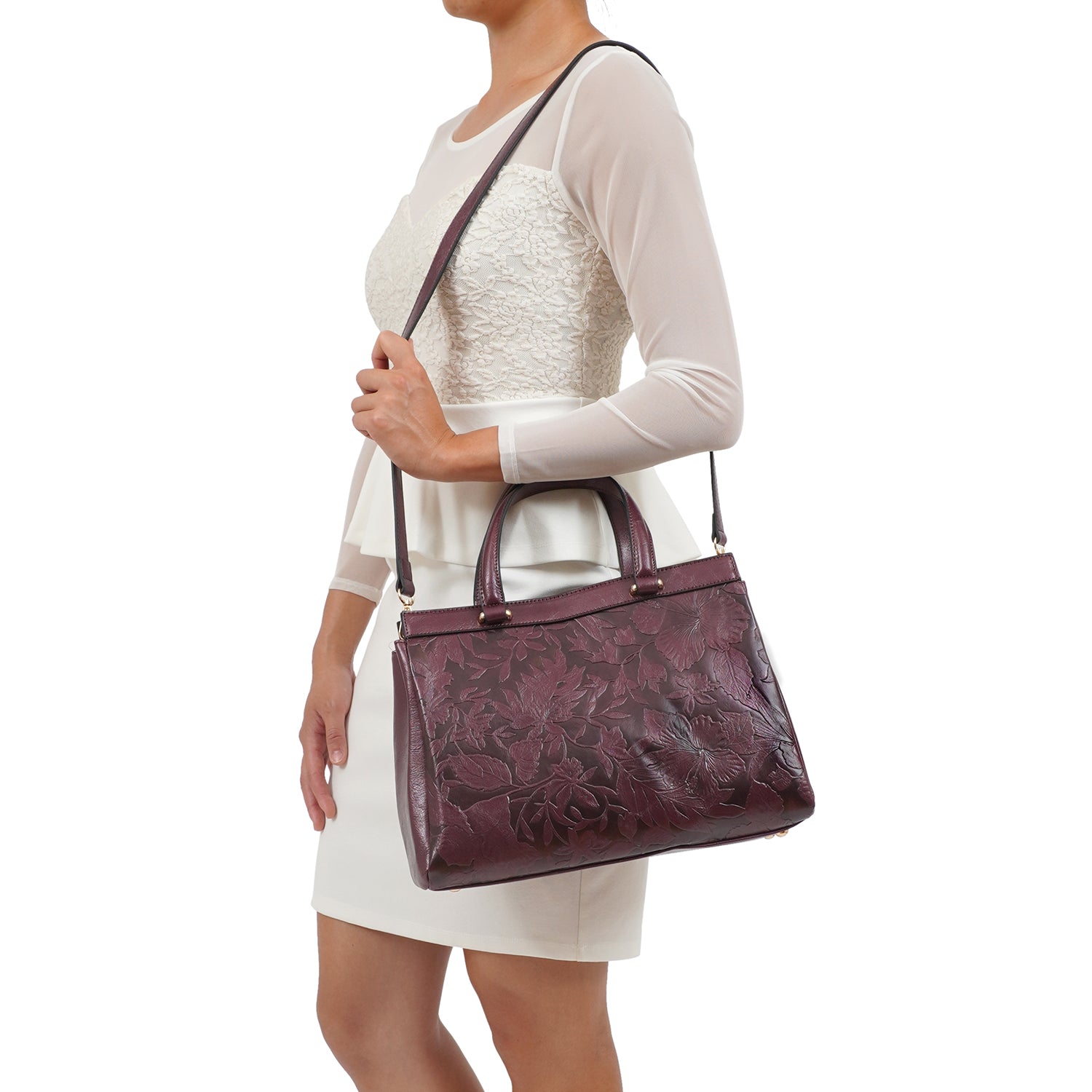 Salome Embossed Floral Satchel - Mellow World