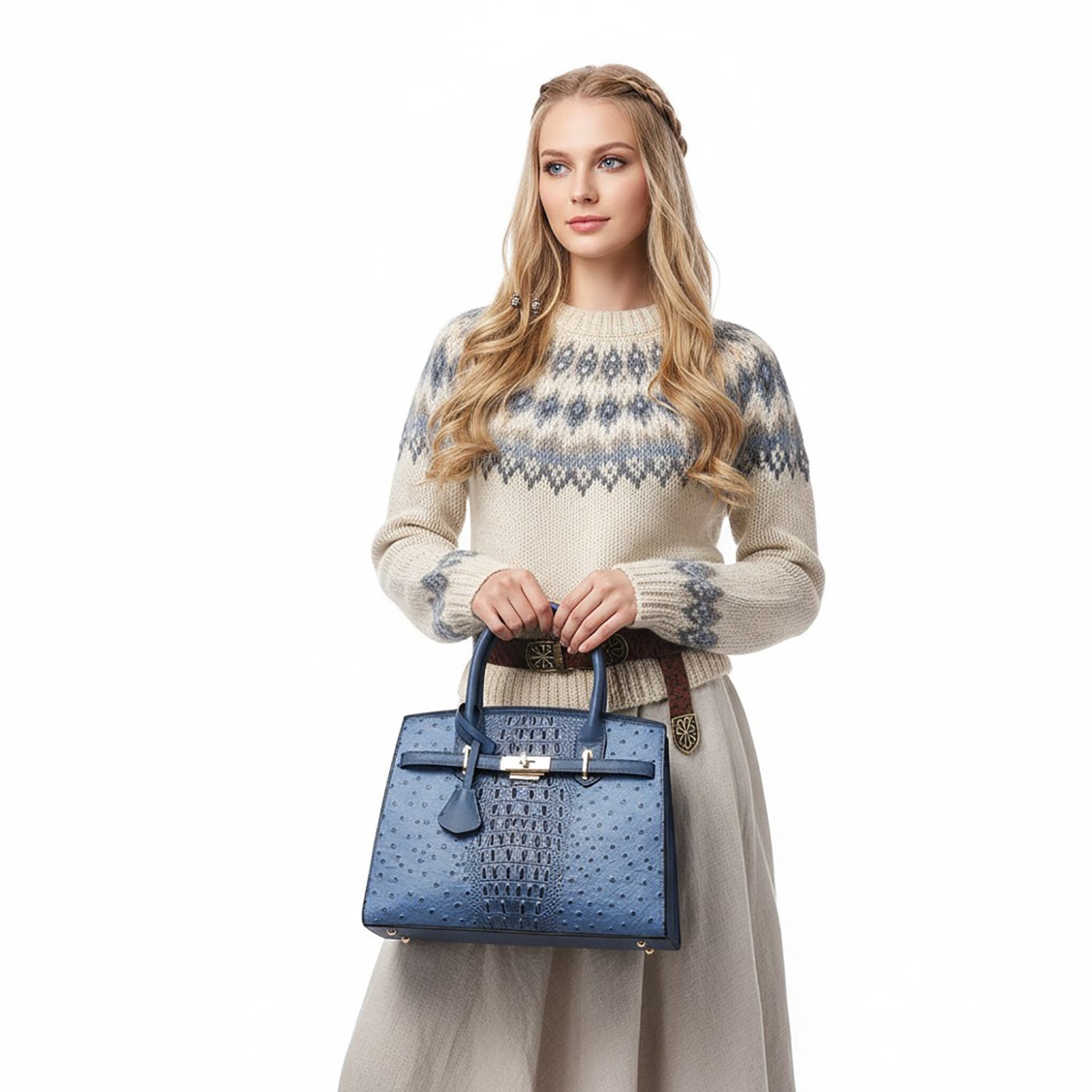 Virginia Ostrich Embossed Satchel - Mellow World