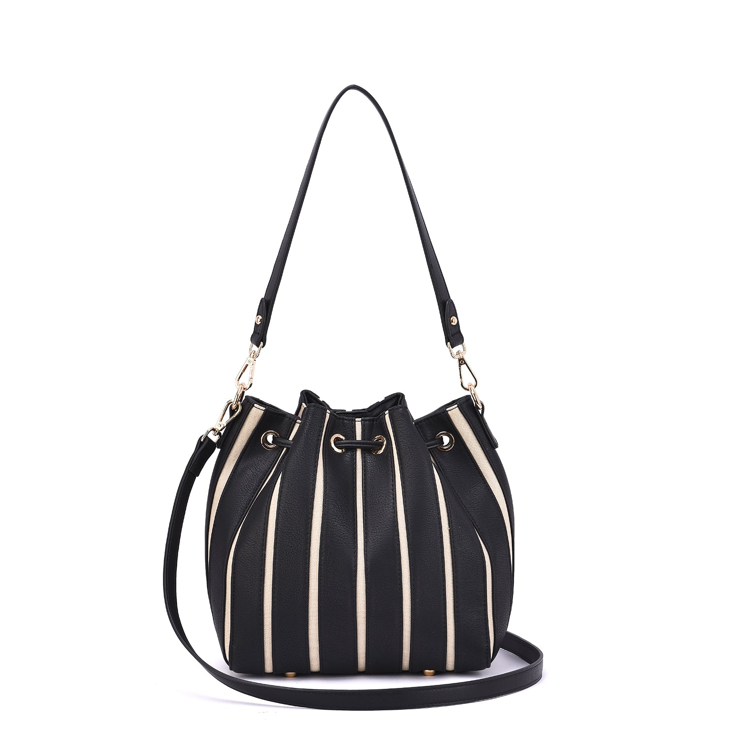 Marla Two-Toned Drawstring Bucket Bag with Pouch