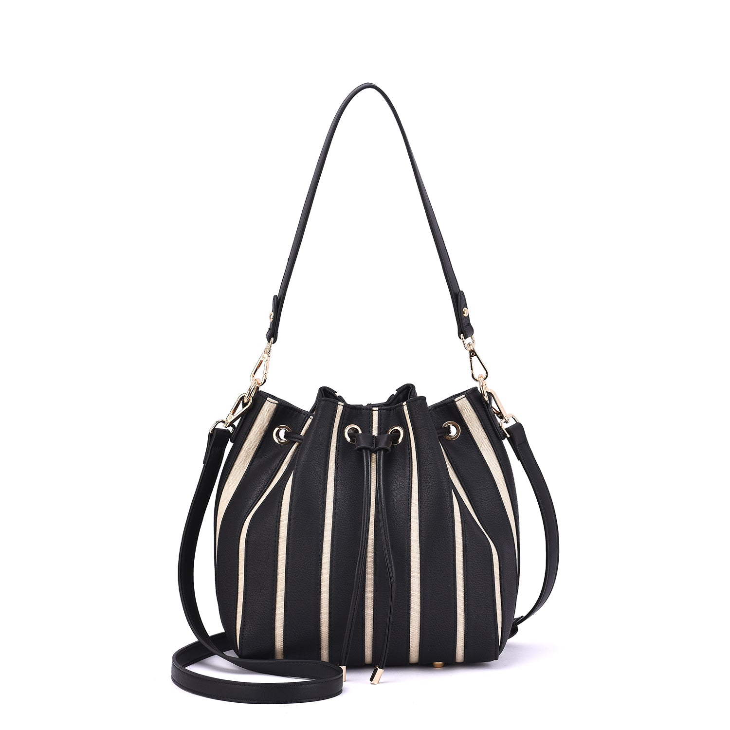 Marla Two-Toned Drawstring Bucket Bag with Pouch