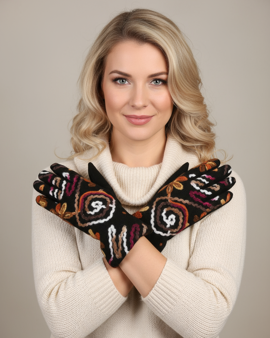Women Embroidered Floral Gloves - Mellow World
