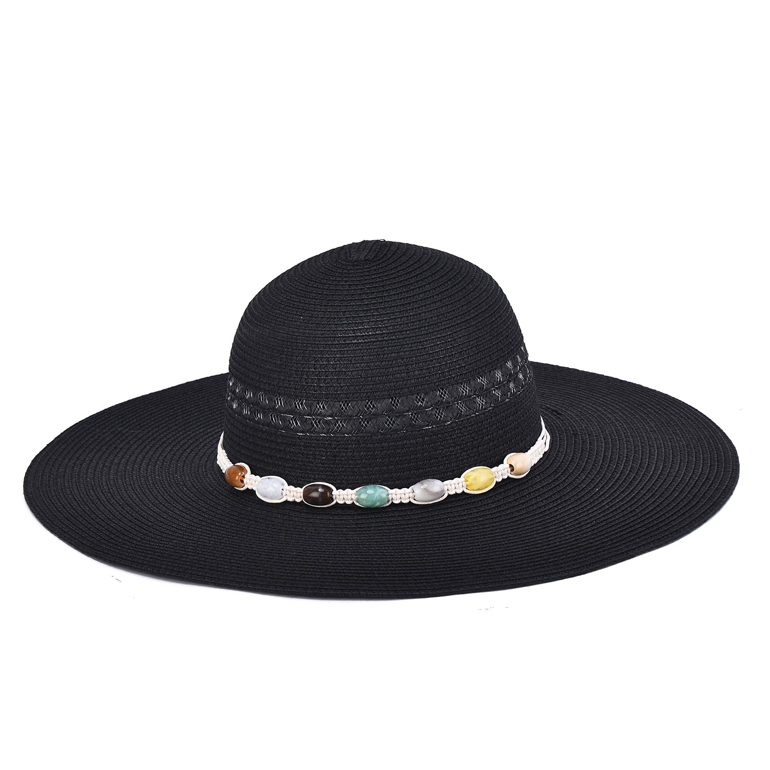 Women's Floppy Straw Hat With Beaded Band - Mellow World