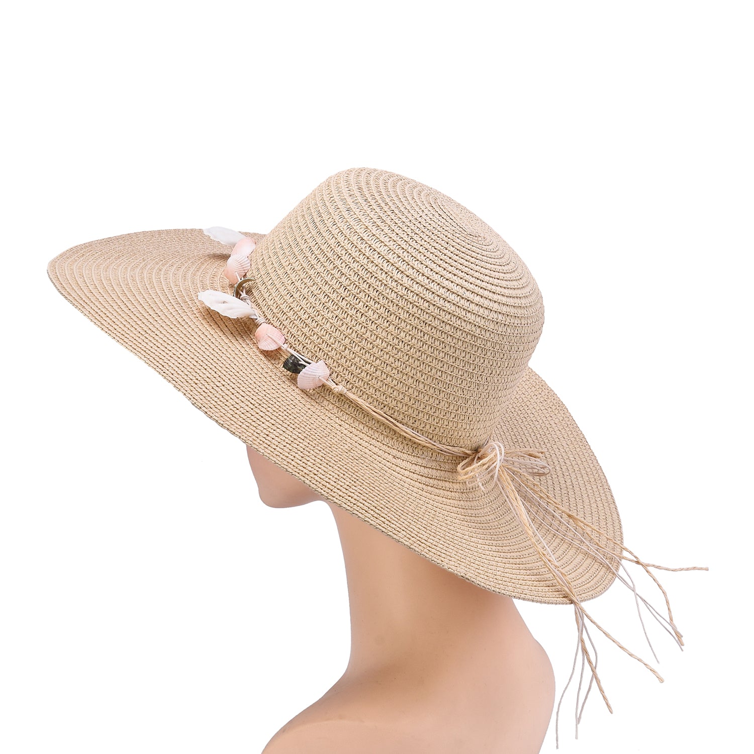 Women's Straw Hat with Shell & Bead Trim - Mellow World