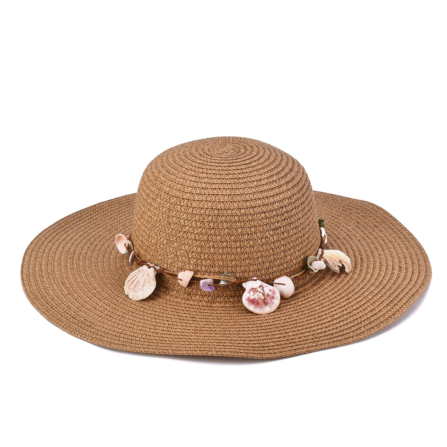 Women's Straw Hat with Shell & Bead Trim - Mellow World
