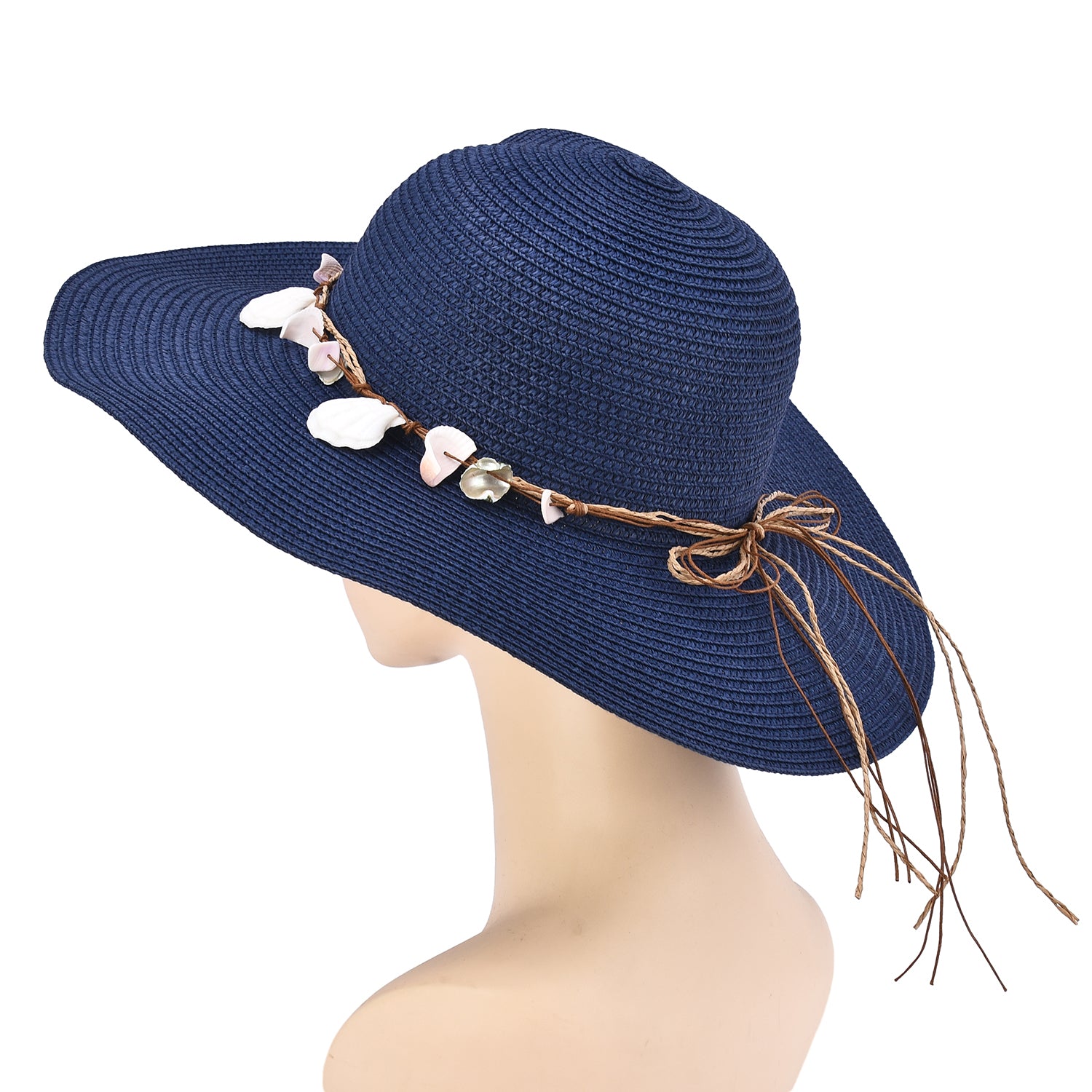 Women's Straw Hat with Shell & Bead Trim - Mellow World