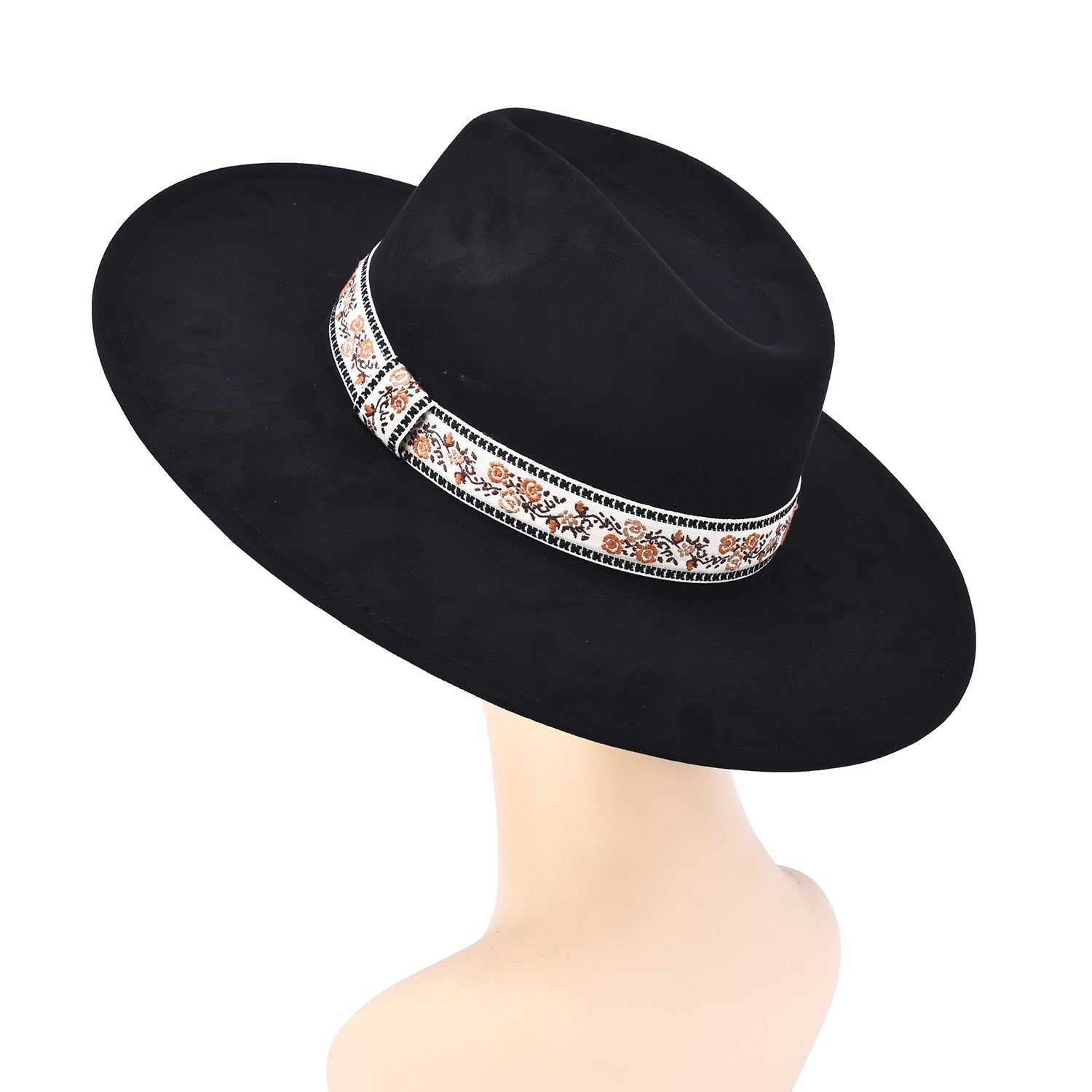 Women's Felt Hat With Floral Embroidery Band - Mellow World