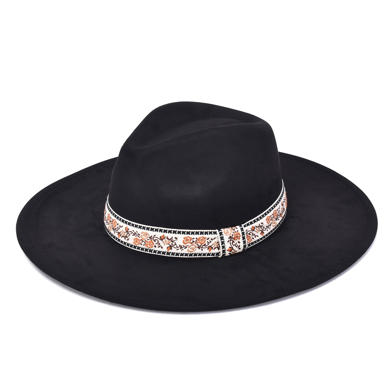 Women's Felt Hat With Floral Embroidery Band - Mellow World