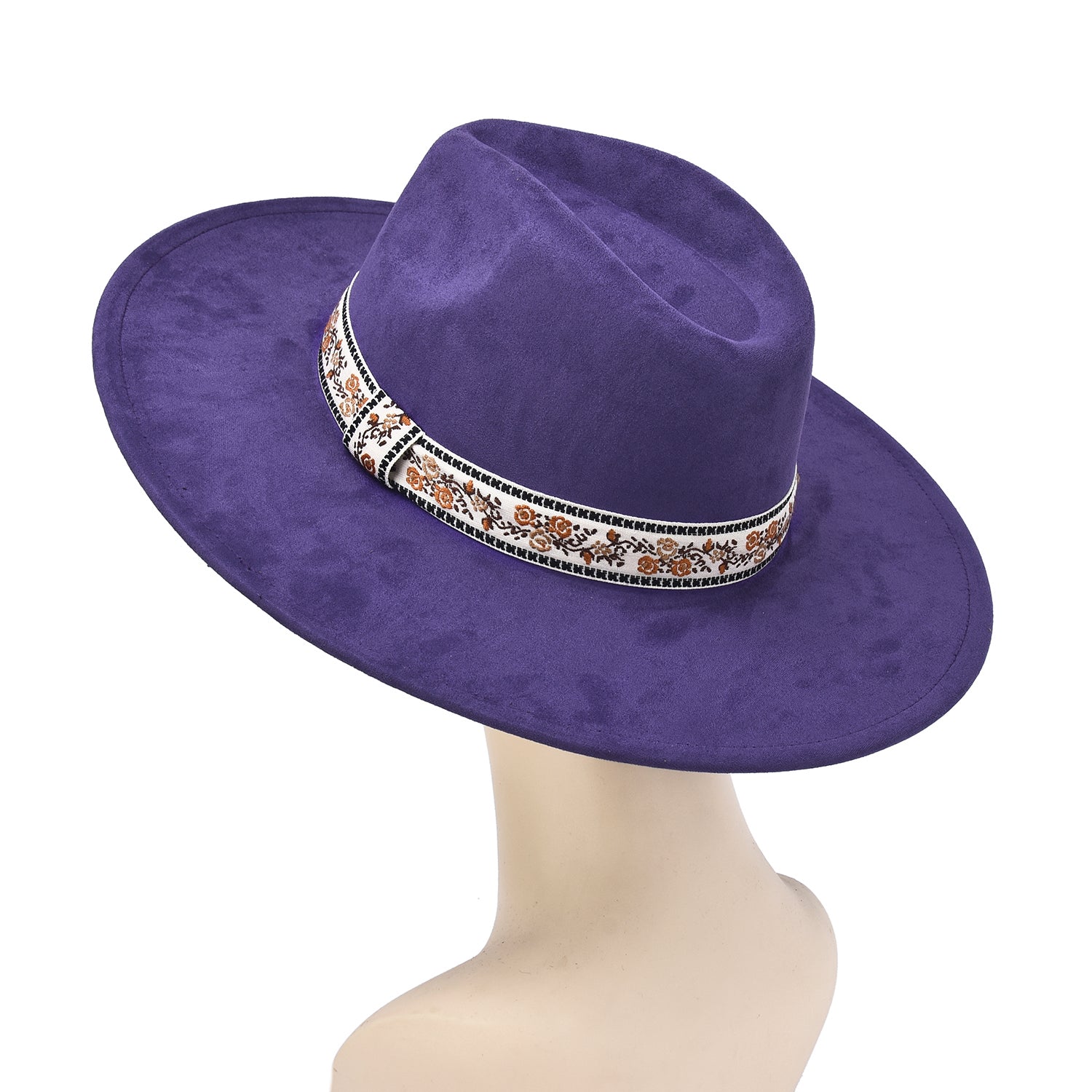 Women's Felt Hat With Floral Embroidery Band - Mellow World