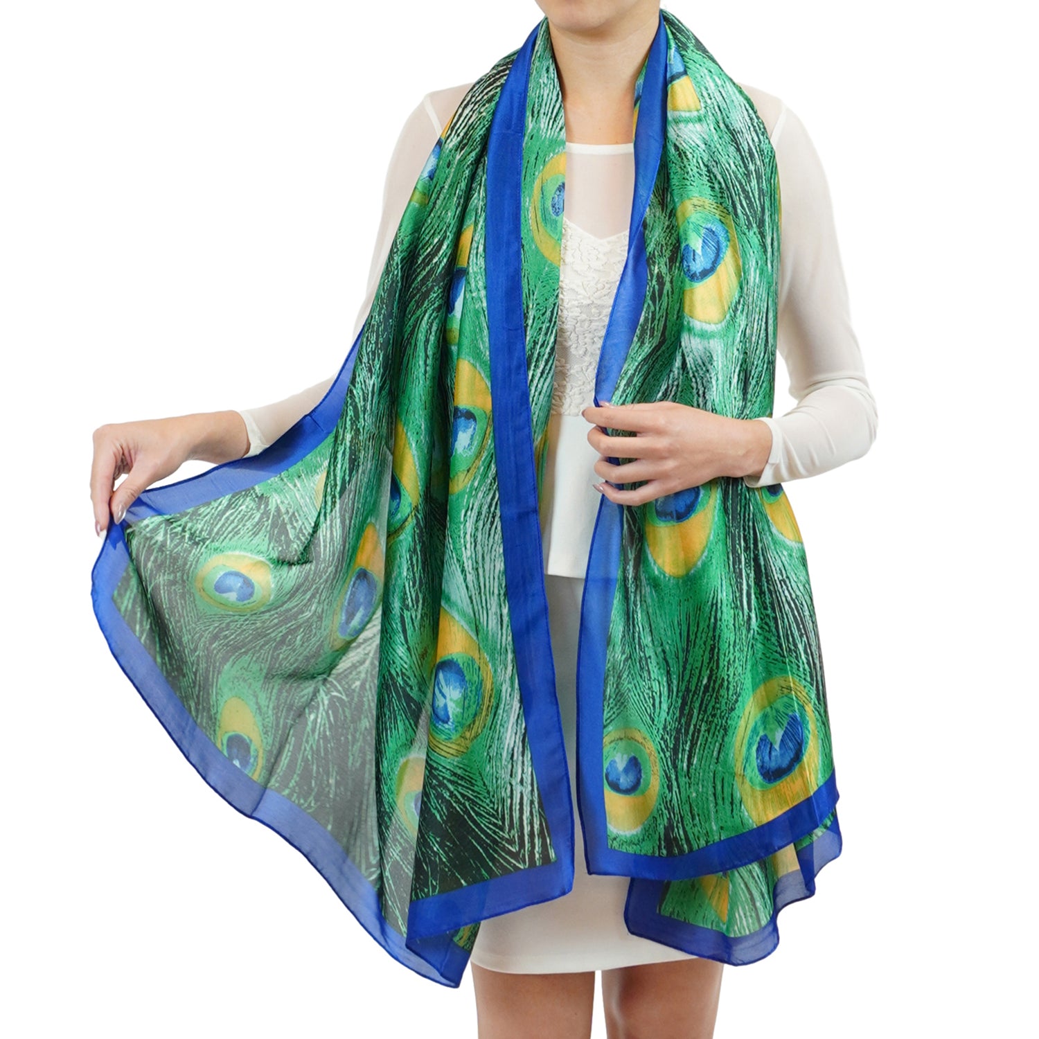 Women's Peacock Feather Pattern Wrap Scarf - Mellow World