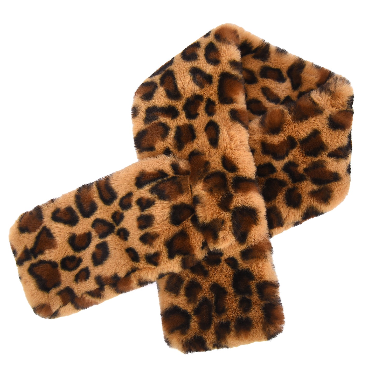 Spots Women's Leopard Print Plush Faux Fur Pull Through Scarf - Mellow World