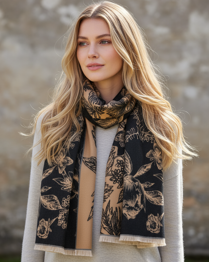 Women's Oversized Reversible Print Scarf - Mellow World