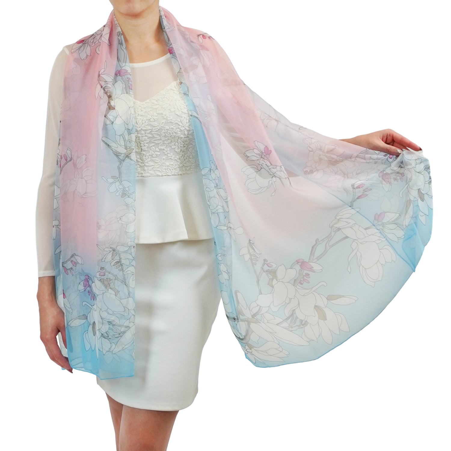 Women's Floral Chiffon Wrap Scarf - Mellow World
