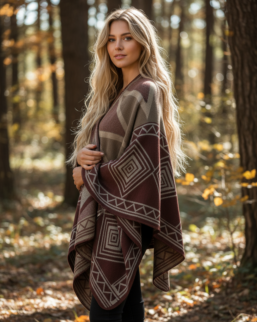 Women's Geometric Open-Front Shawl