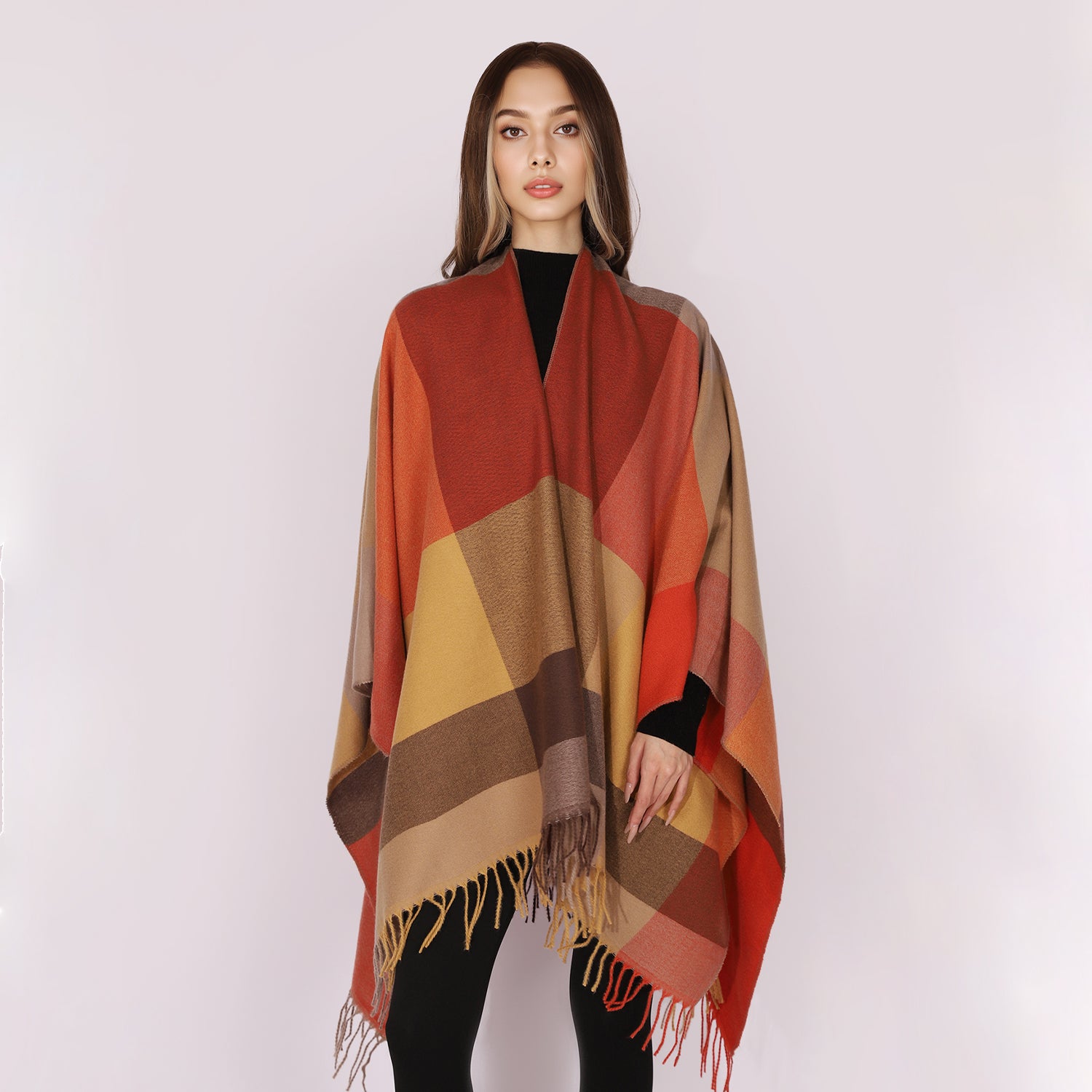 Women's Fringed Color Block Shawl - Mellow World