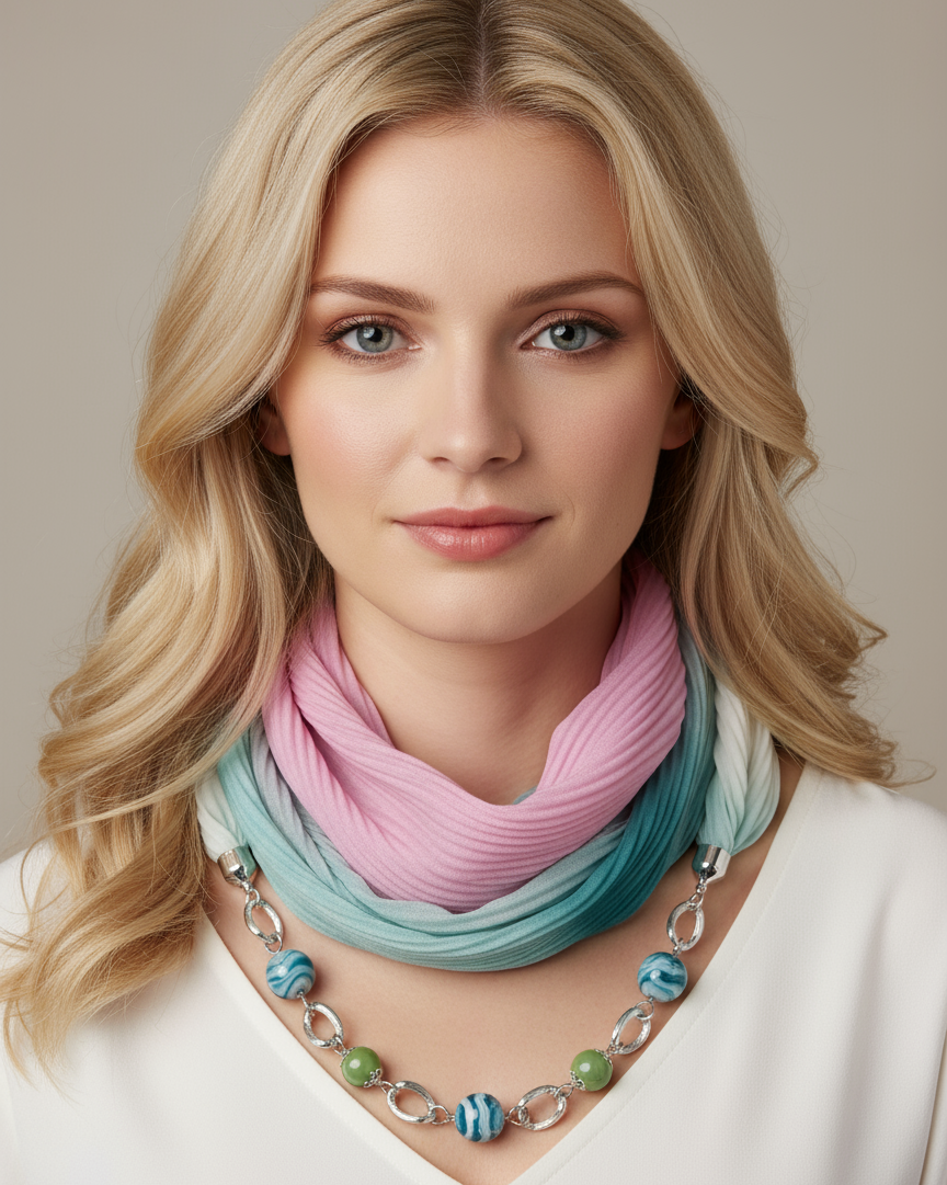 Aurora Gradient Color Infinity Scarf with Necklace