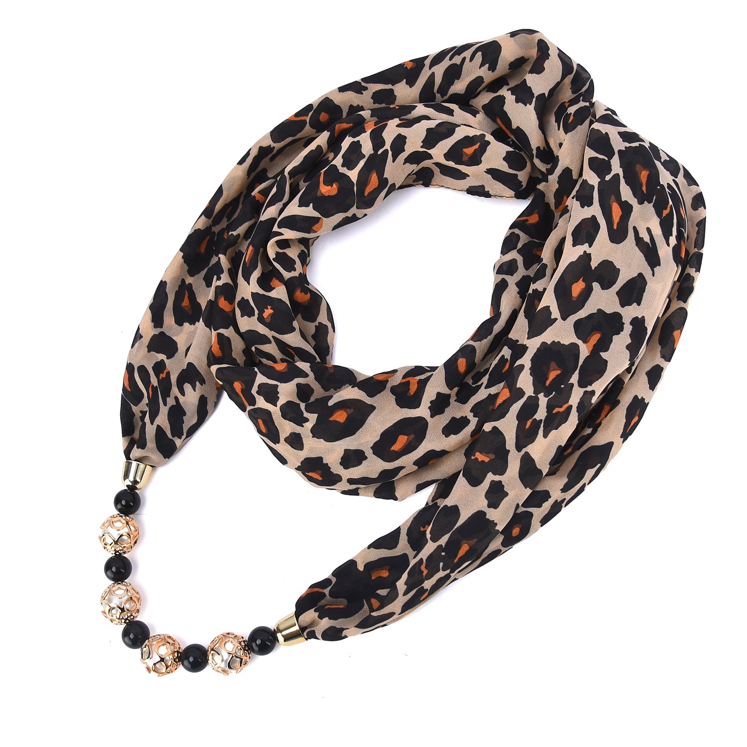 Leya Women's Leopard Printed Infinity Scarf with Beaded Pearls - Mellow World