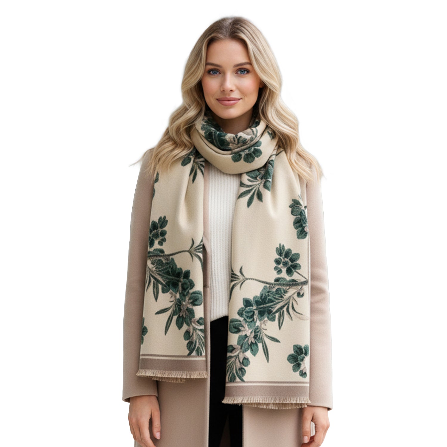 Women's Floral Wrap Scarf With Fringe Trim - Mellow World