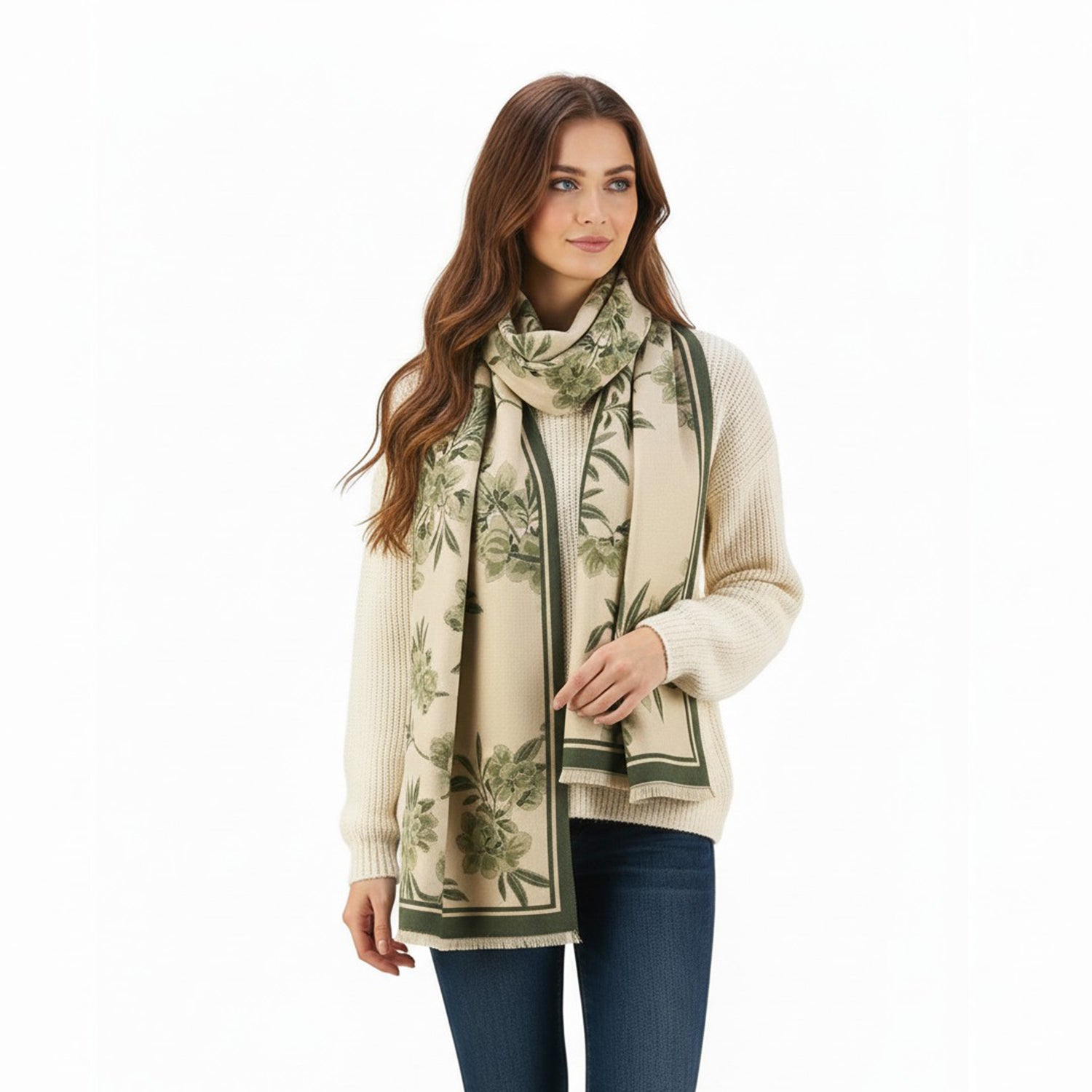 Women's Floral Wrap Scarf With Fringe Trim - Mellow World