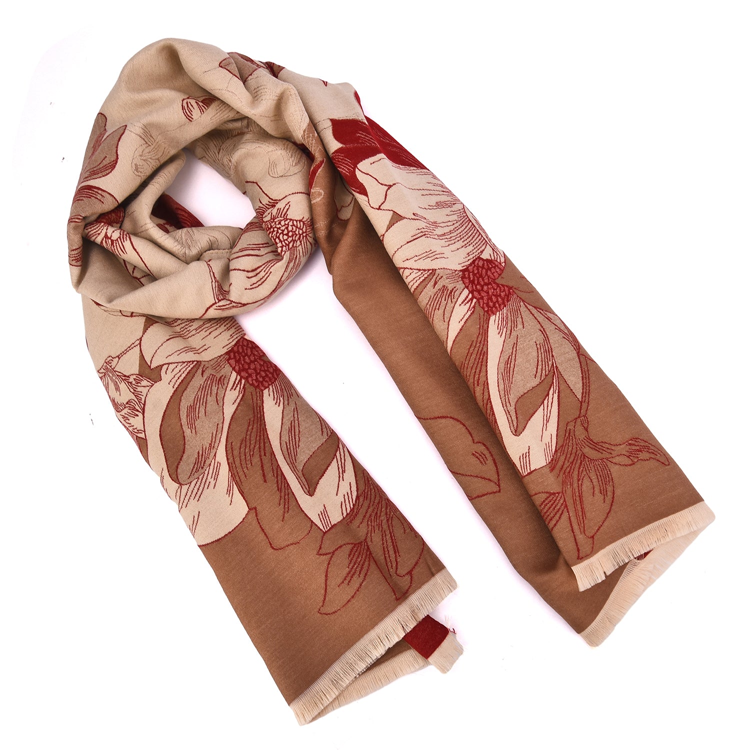 Women's Reversible Floral Print Wrap With Fringe - Mellow World