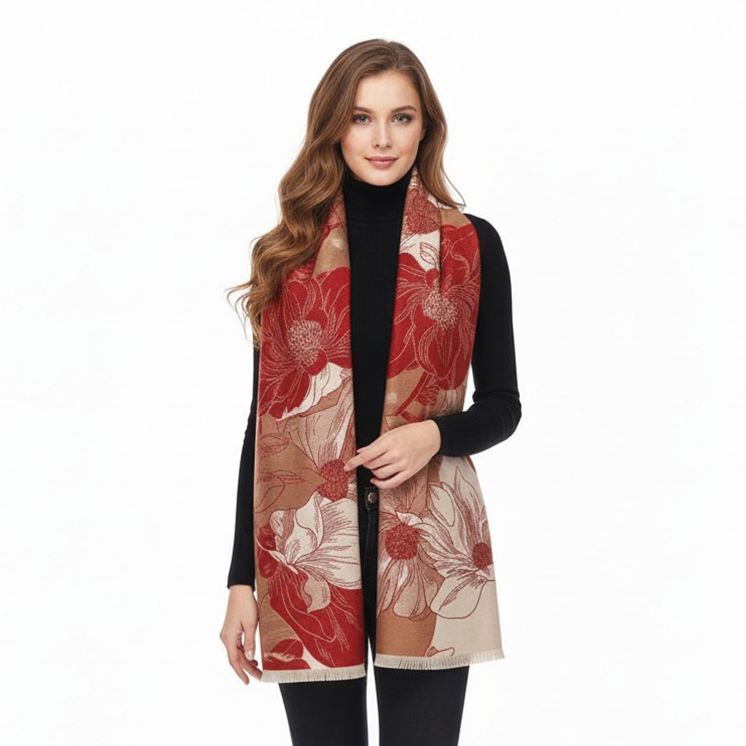 Women's Reversible Floral Print Wrap With Fringe - Mellow World