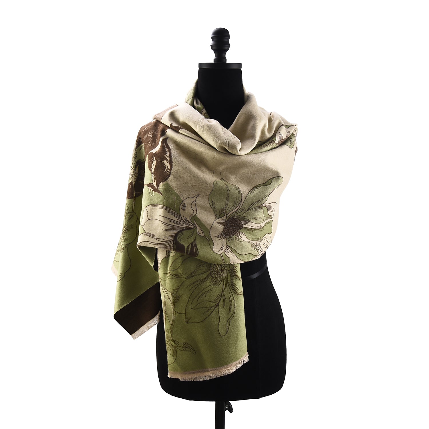 Women's Reversible Floral Print Wrap With Fringe - Mellow World