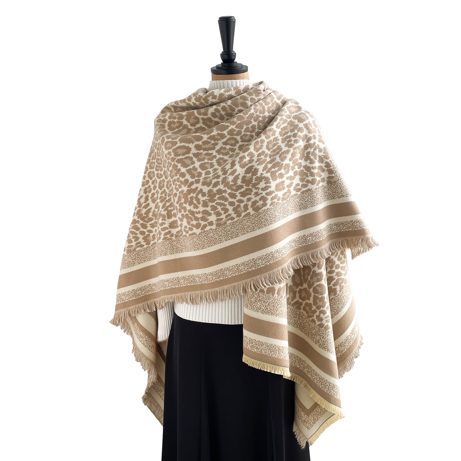 Women's Leopard Print Wrap With Fringe Trim - Mellow World