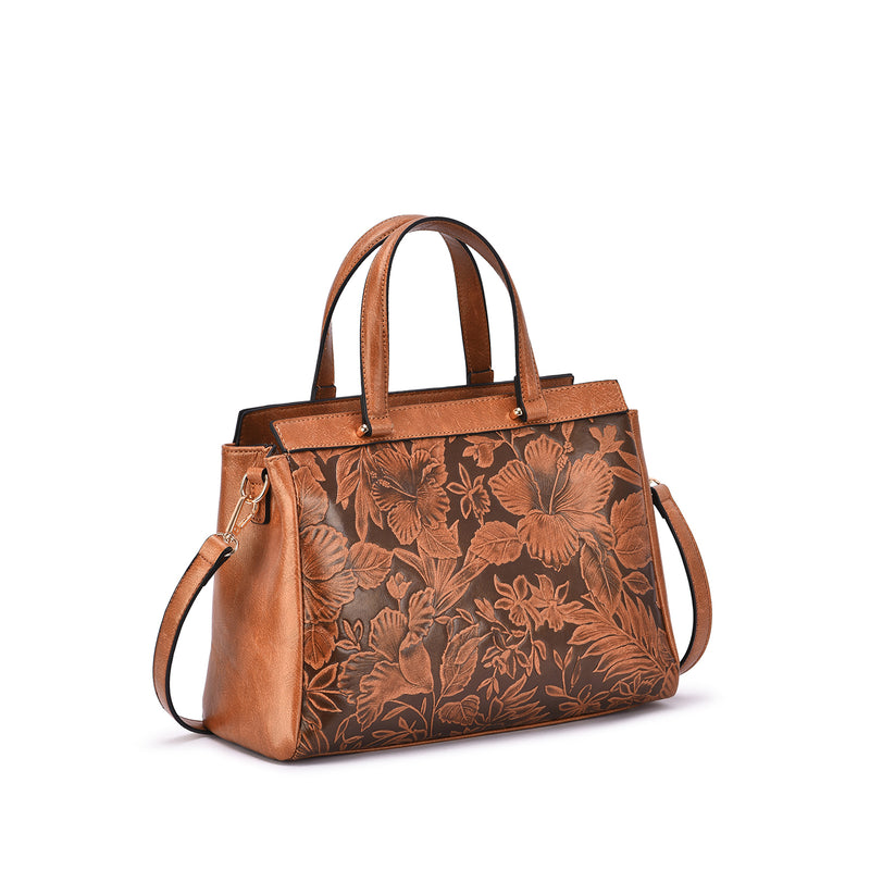Salome Embossed Floral Satchel - Mellow World 
