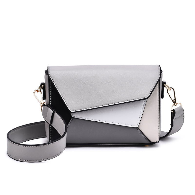 Small Convertible Crossbody Handbag in Vegan Leather Geometric Color Blocks  for Women