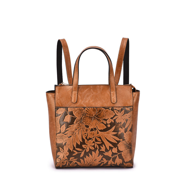 Tan Adeline Vegan Leather Woven Tote Bag