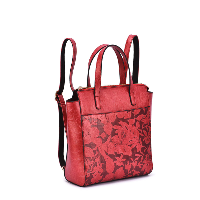 Shia 3D Embossed Floral Convertible Shoulder Bag/Backpack