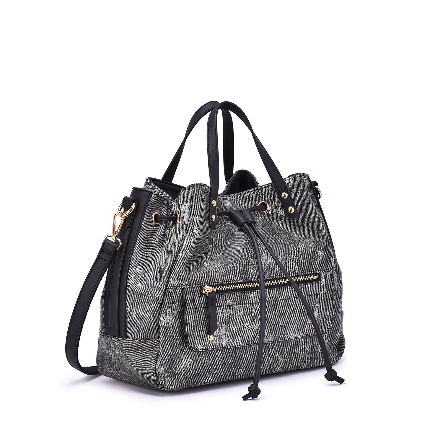Octavir Denim Washed Drawstring Satchel
