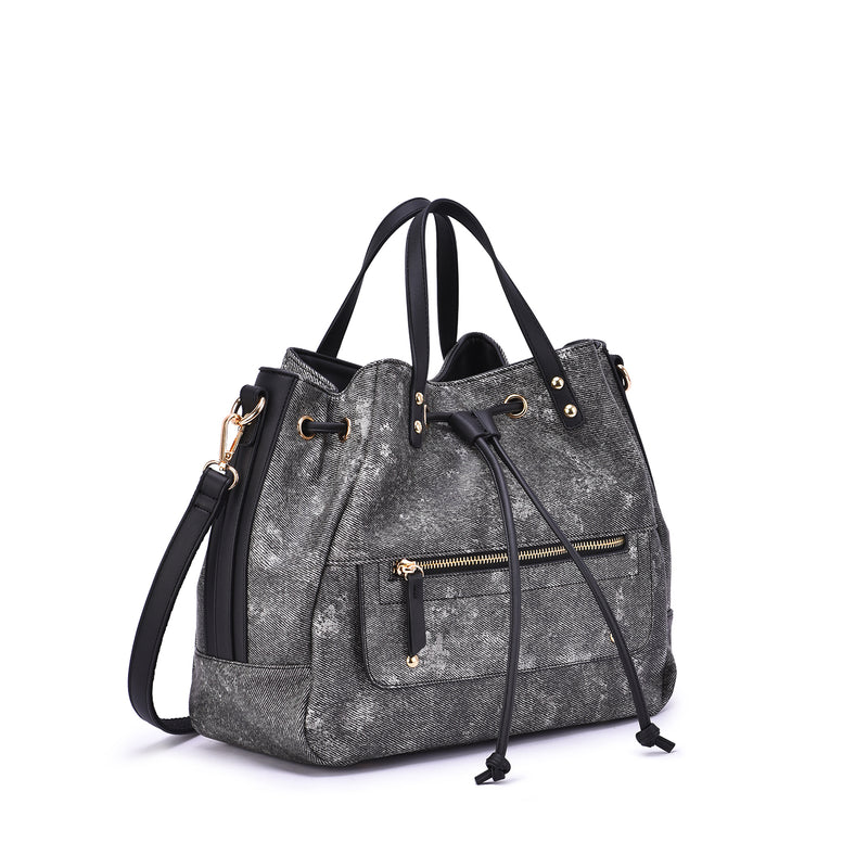 Octavir Denim Washed Drawstring Satchel