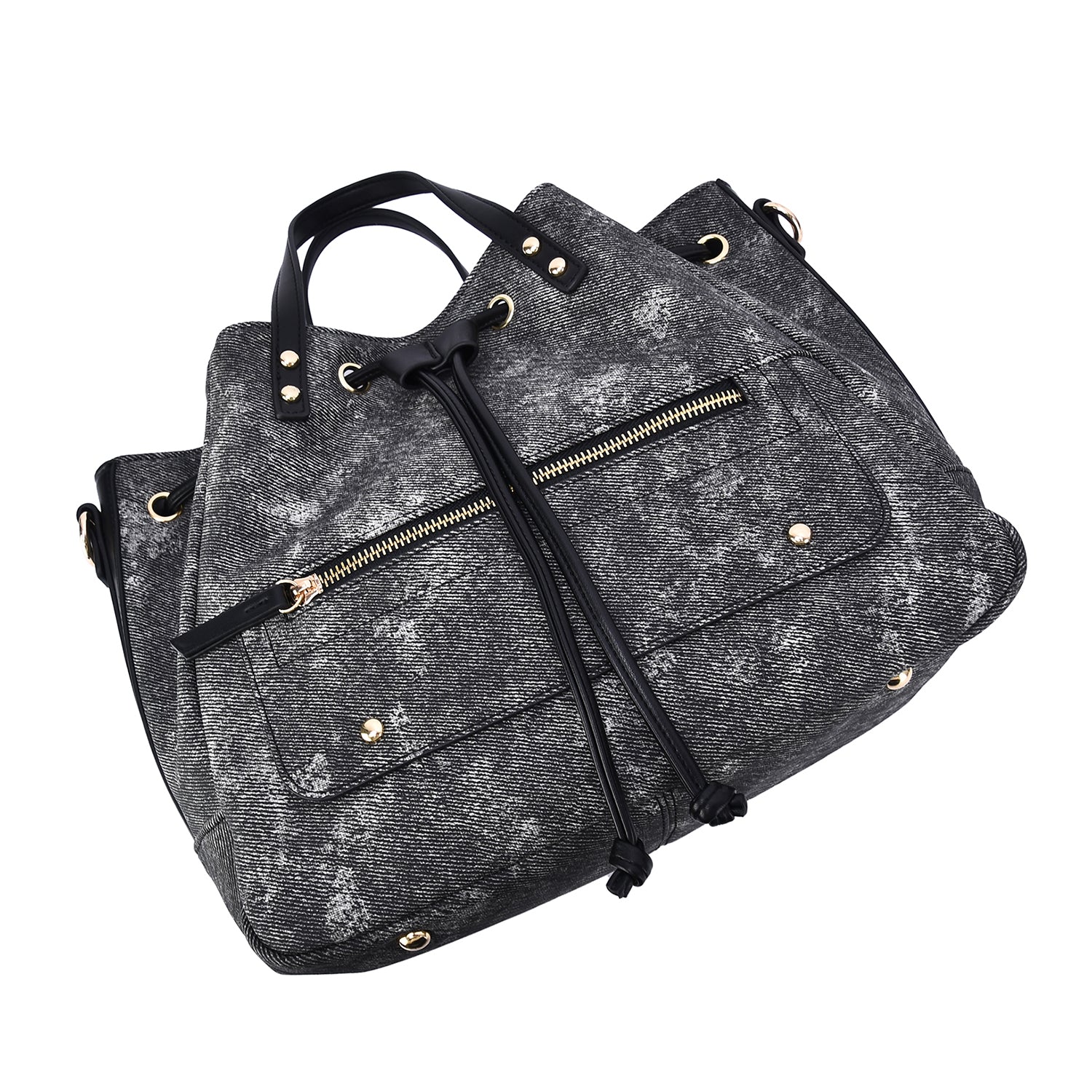 Octavir Denim Washed Drawstring Satchel