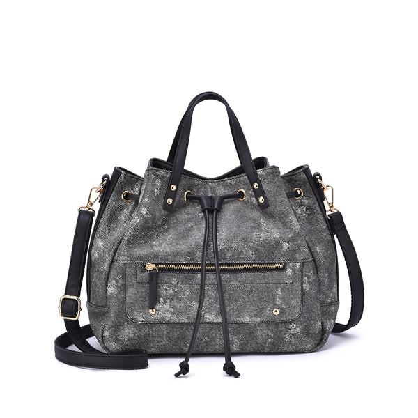 Octavir Denim Washed Drawstring Satchel