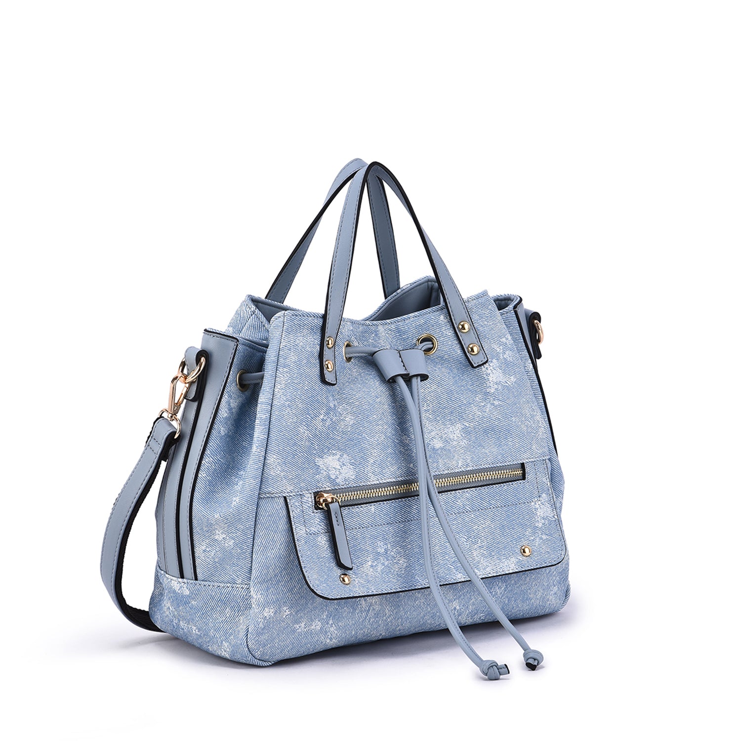 Octavir Denim Washed Drawstring Satchel