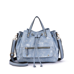 Octavir Denim Washed Drawstring Satchel