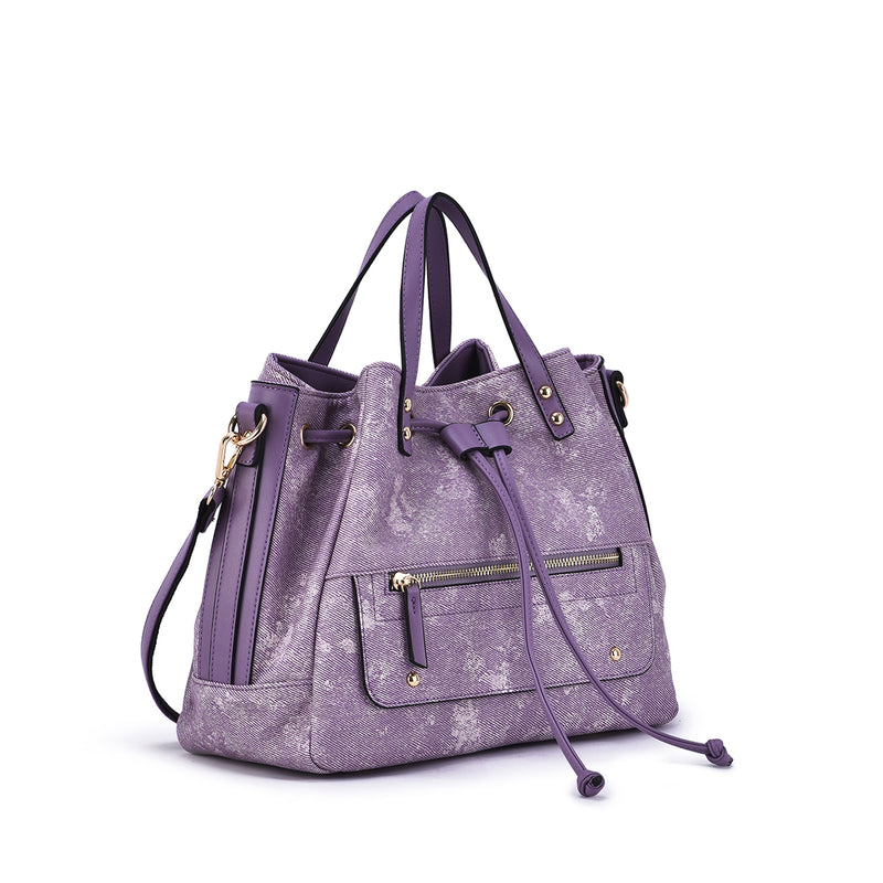 Octavir Denim Washed Drawstring Satchel