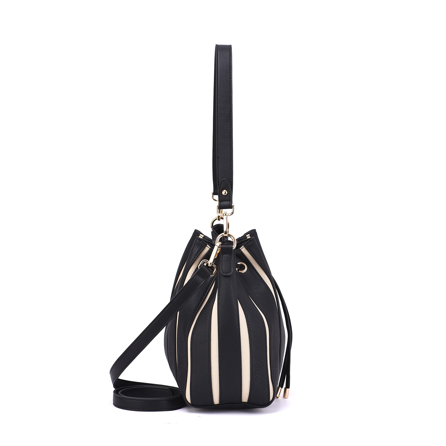 Marla Two-Toned Drawstring Bucket Bag with Pouch