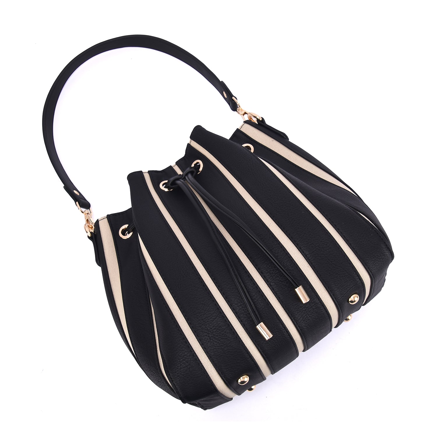 Marla Two-Toned Drawstring Bucket Bag with Pouch