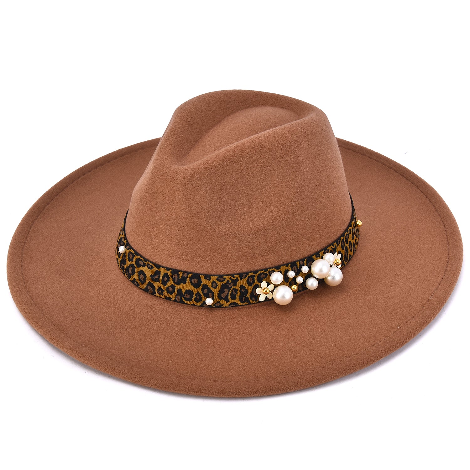 Women's Felt Leopard & Pearl Band Felt Fedora - Mellow World 