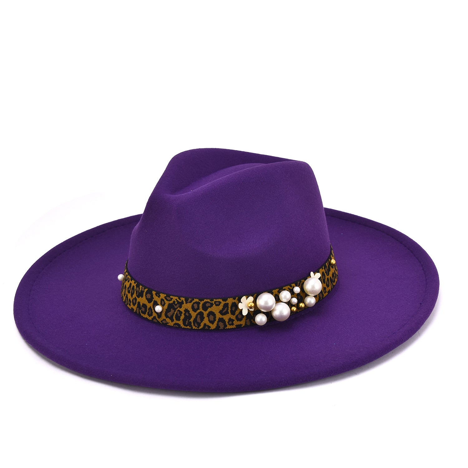 Women's Felt Leopard & Pearl Band Felt Fedora - Mellow World 