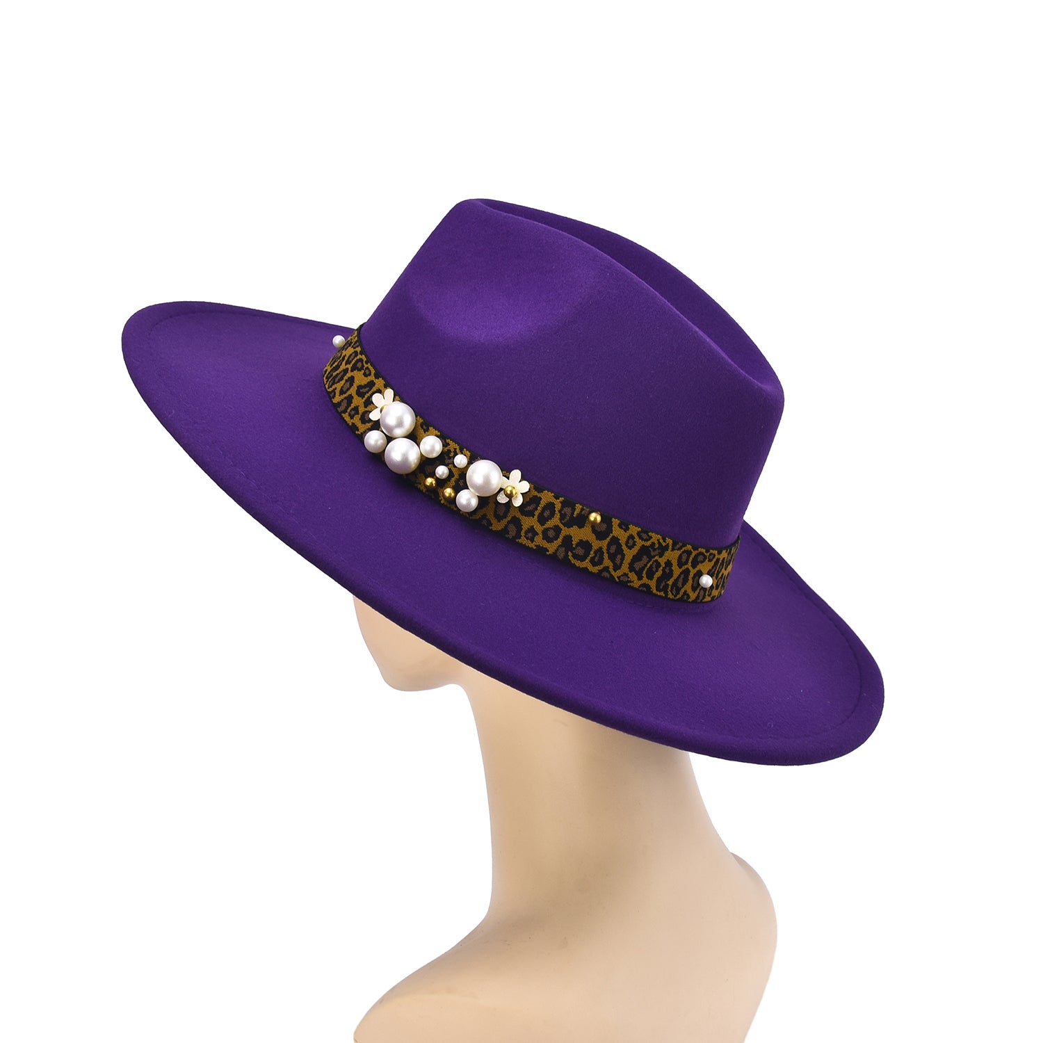 Women's Felt Leopard & Pearl Band Felt Fedora - Mellow World 