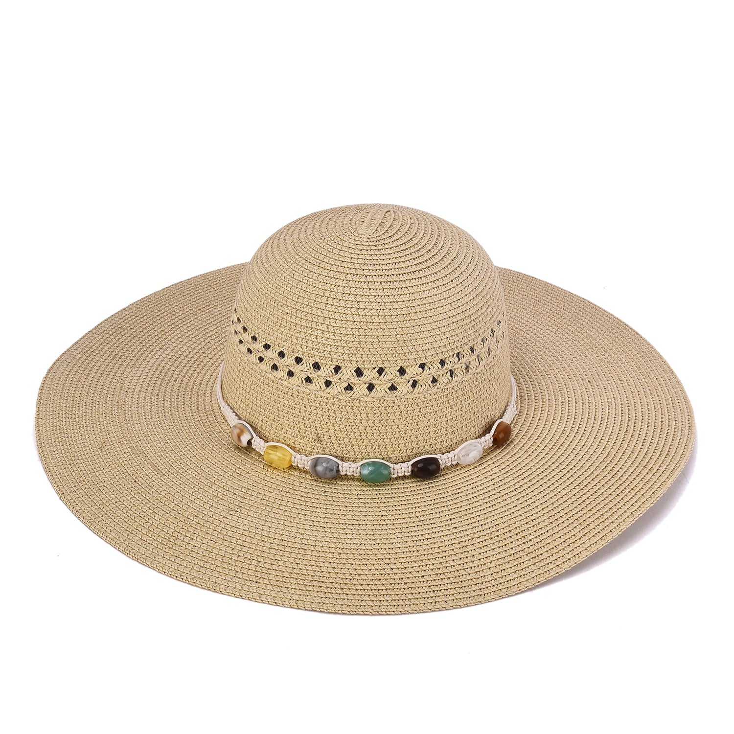 Women's Floppy Straw Hat With Beaded Band - Mellow World 