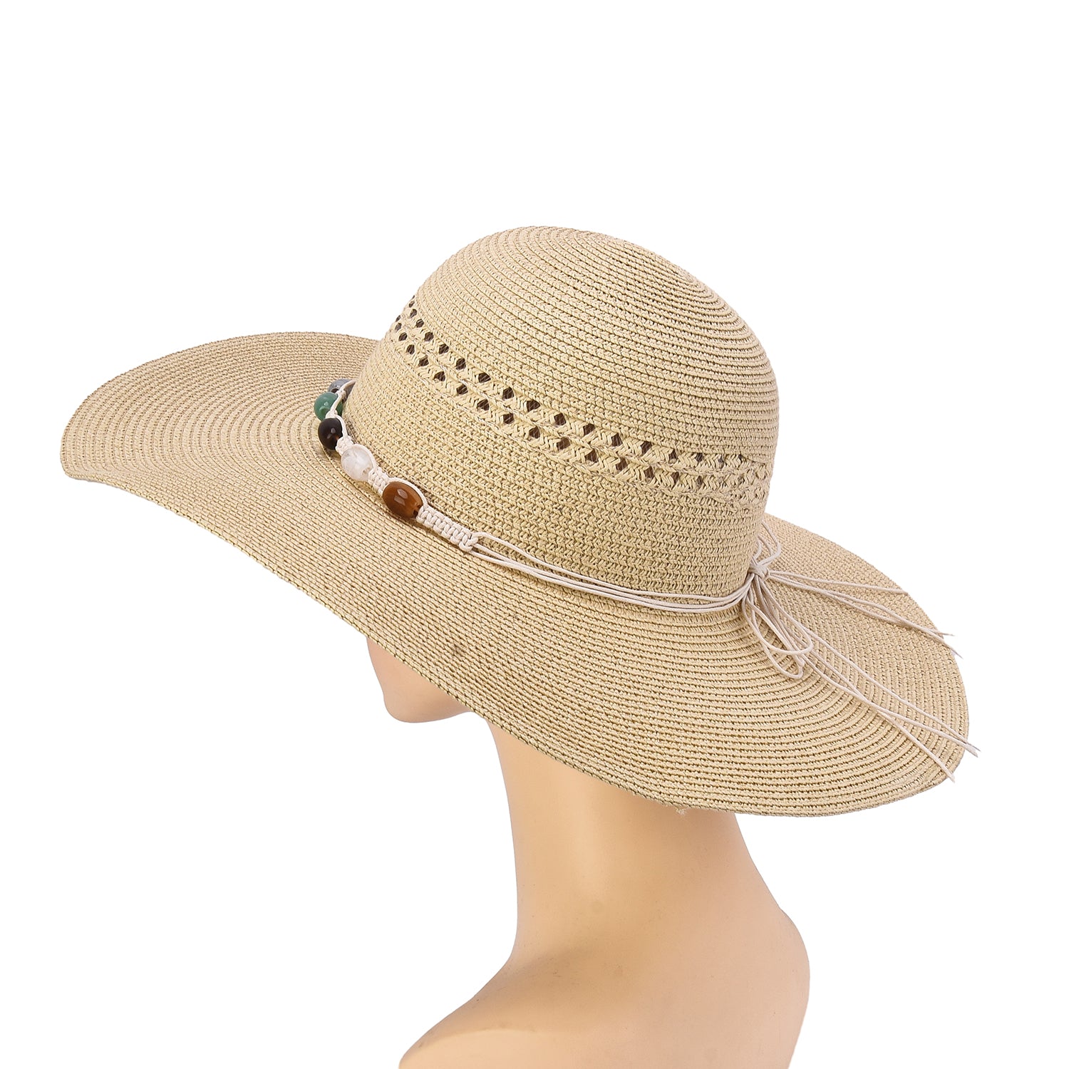 Women's Floppy Straw Hat With Beaded Band - Mellow World 