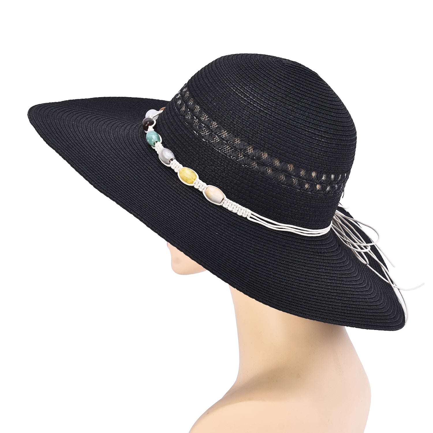 Women's Floppy Straw Hat With Beaded Band - Mellow World 