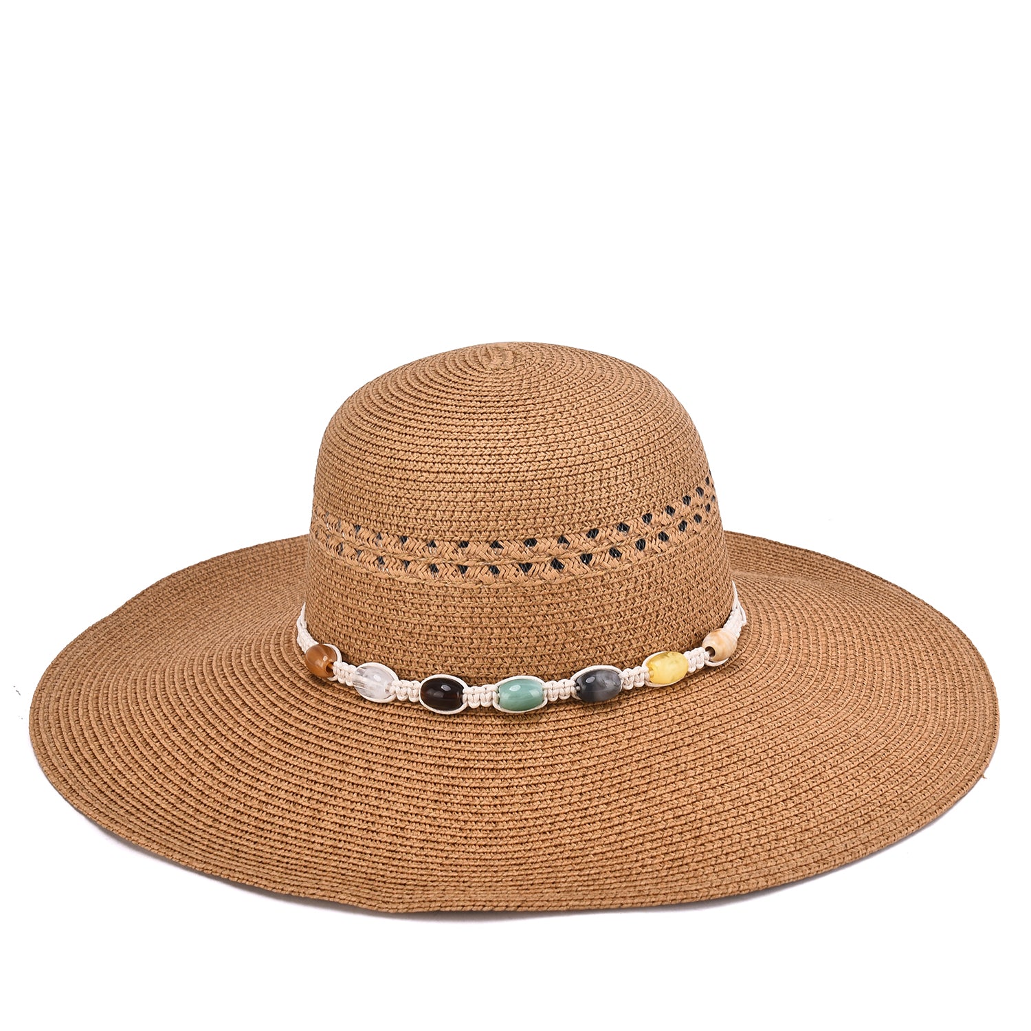 Women's Floppy Straw Hat With Beaded Band - Mellow World 