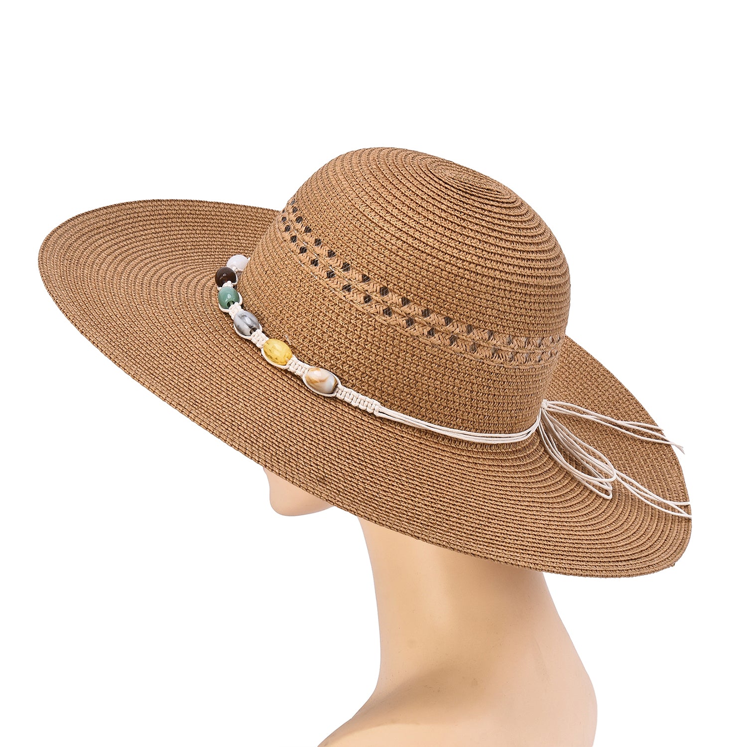 Women's Floppy Straw Hat With Beaded Band - Mellow World 