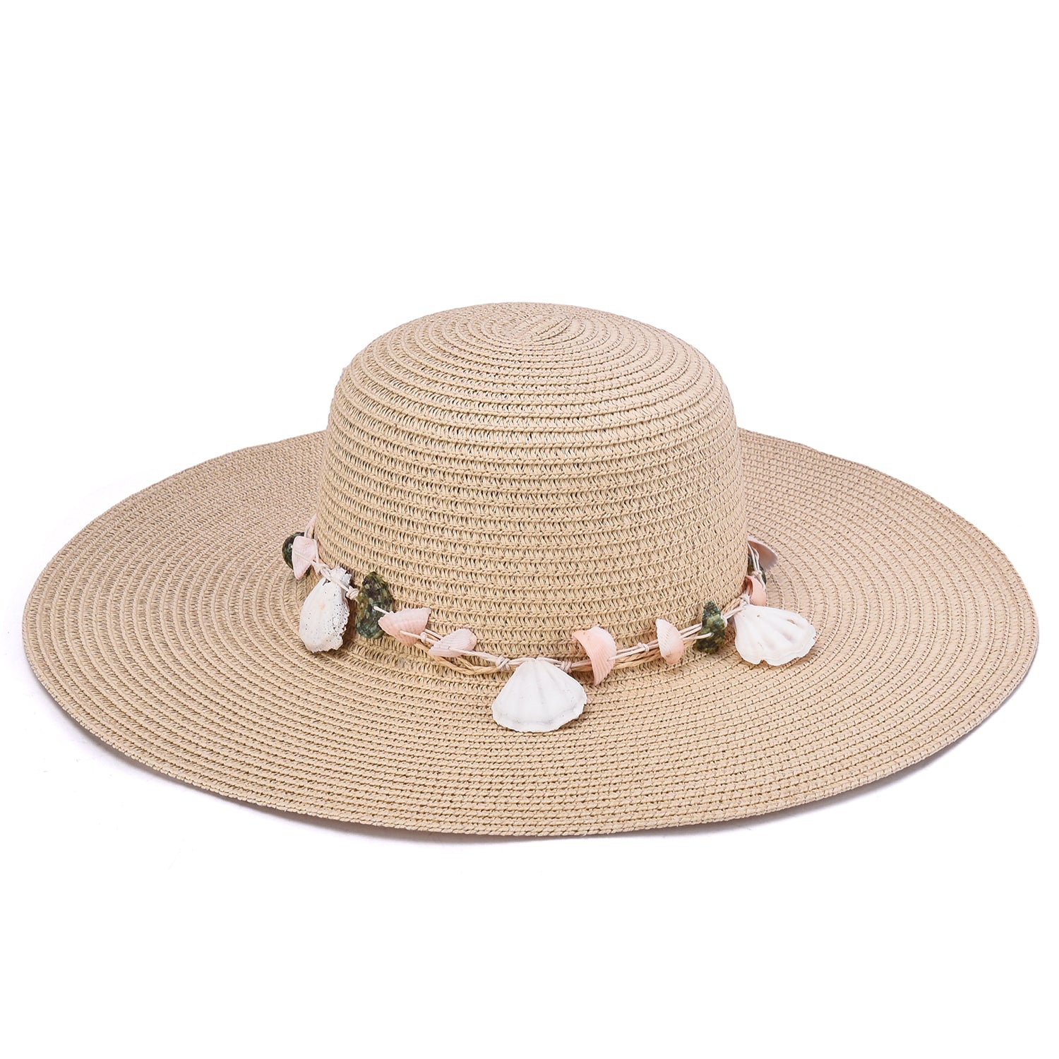 Women's Straw Hat with Shell & Bead Trim - Mellow World 