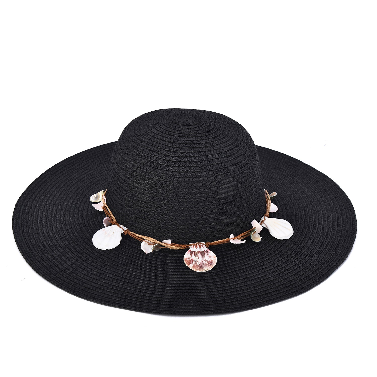 Women's Straw Hat with Shell & Bead Trim - Mellow World 