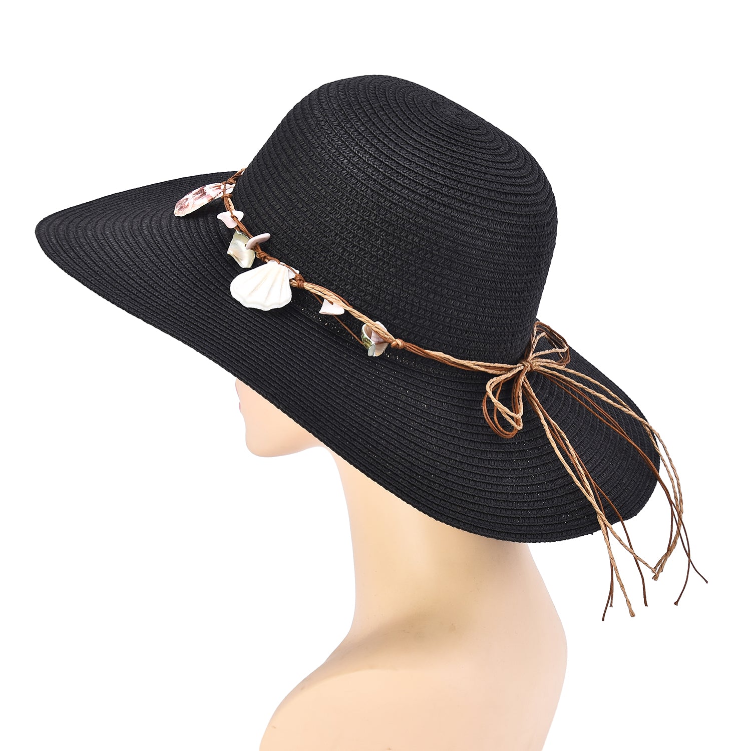 Women's Straw Hat with Shell & Bead Trim - Mellow World 